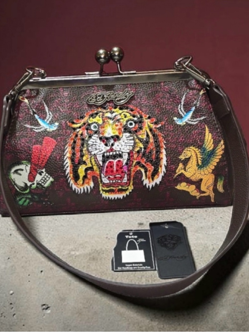 Ed Hardy NWT Multi-Color Tiger Kiss-Lock Clutch